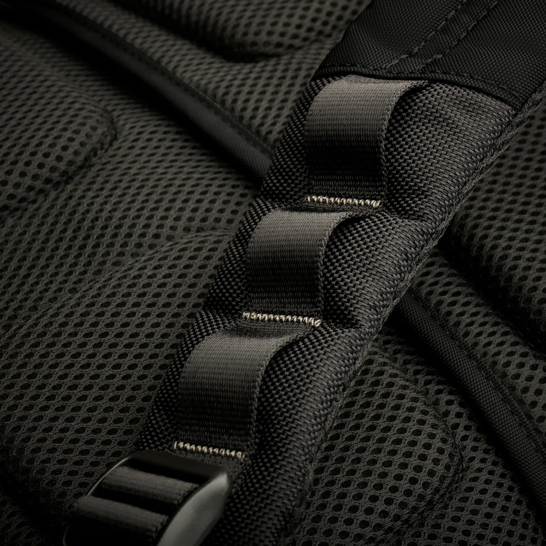 closeup of reinforced backpack straps