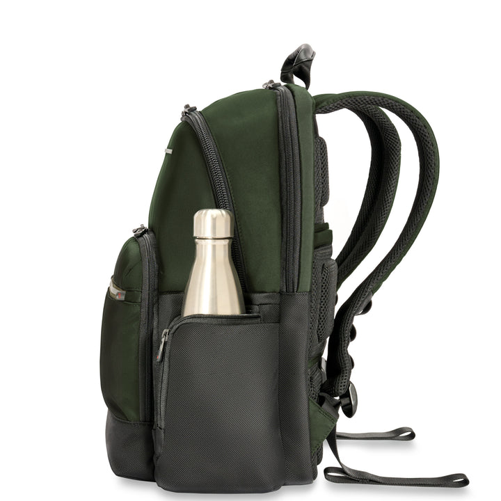 Medium cargo backpack has a side pocket to fit a water bottle