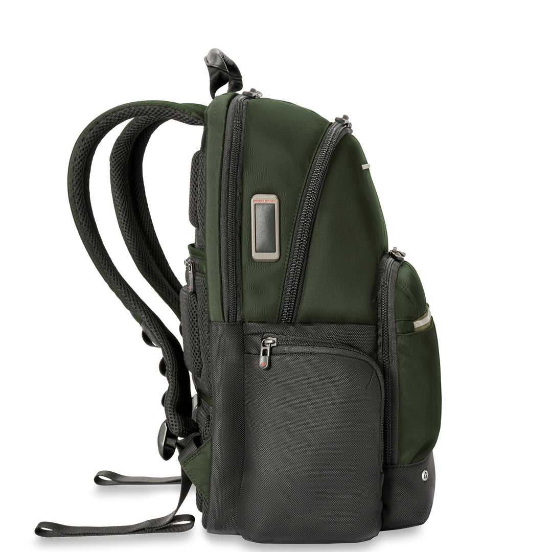 Green backpack has a place on the side to monogram