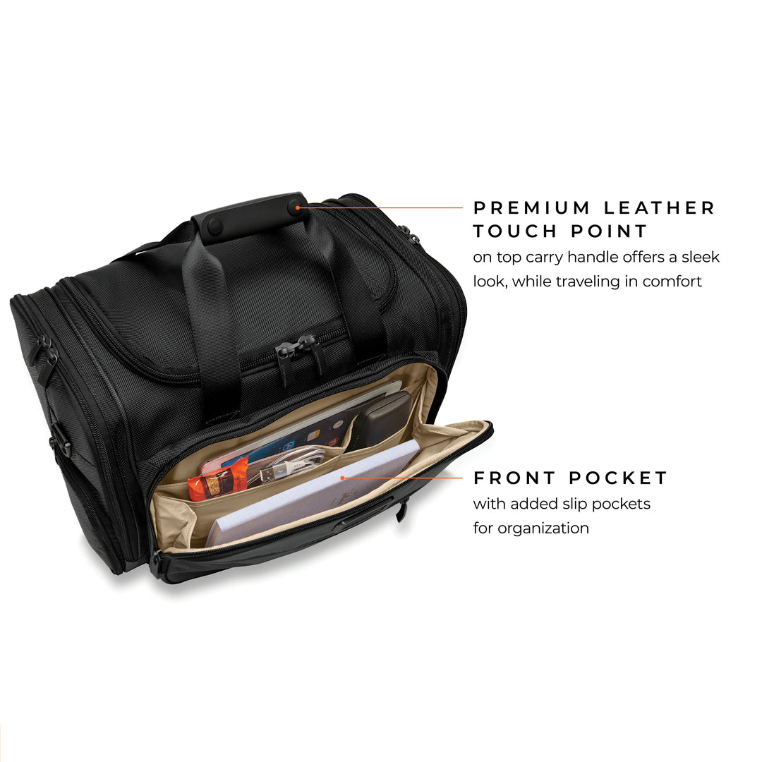 Briggs & Riley Baseline Underseat Duffle has premium leather touch points