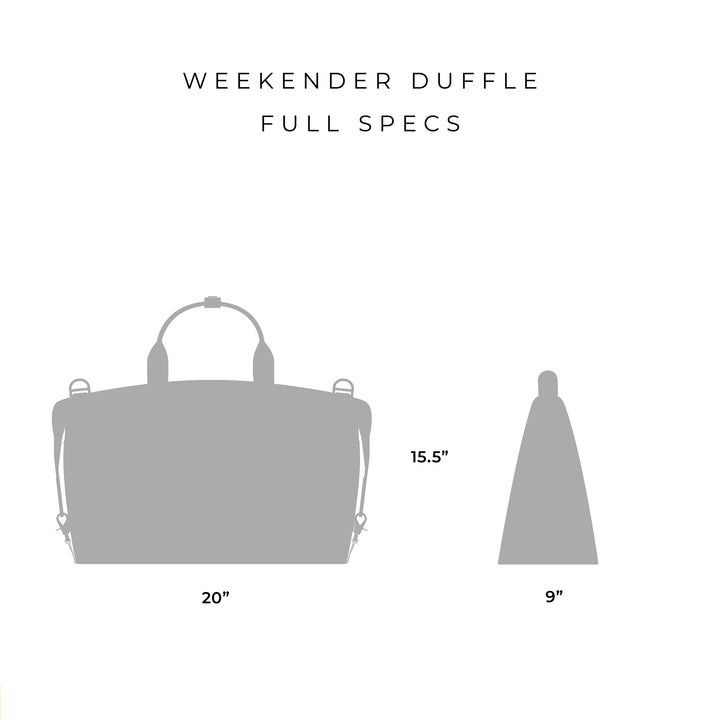 Duffel bag is 20 inches on bottom and 105.5 inches in height