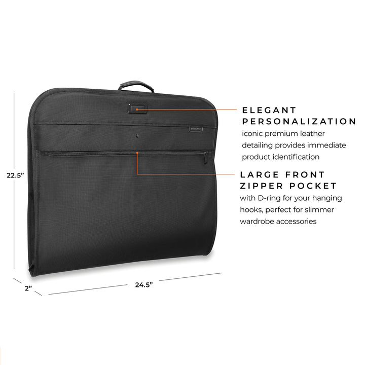 Briggs & Riley Baseline Classic Garment Bag Features elegant personalization premium leather detailing