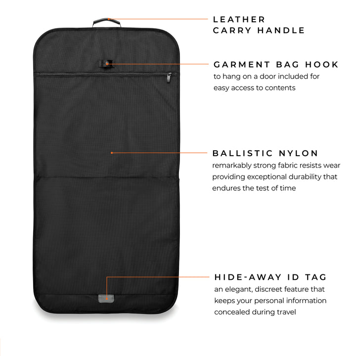 Briggs & Riley Baseline Classic Garment Bag has leather carry handle