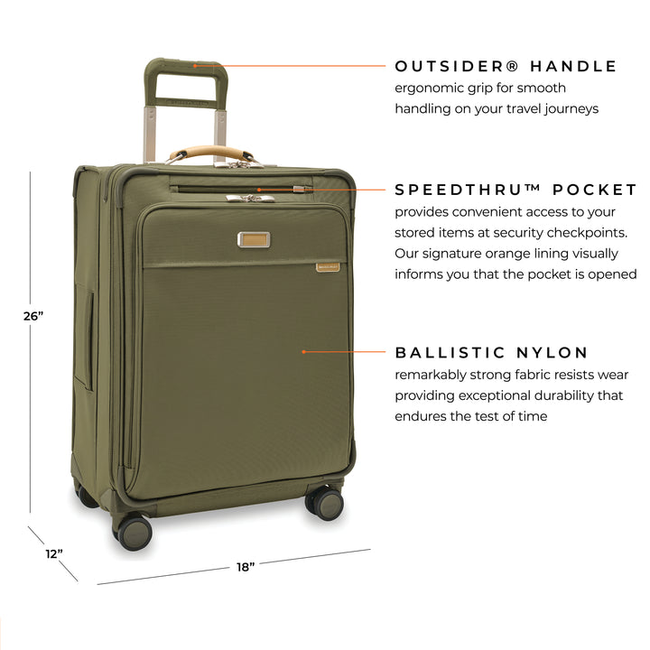 Briggs and riley medium spinner suitcase features speedthru pocket and ballistic nylon material