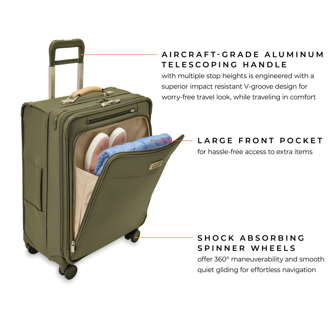 Briggs and Riley Baseline MEdium Expandable Spinner has aircraft grade aluminum telescoping handle