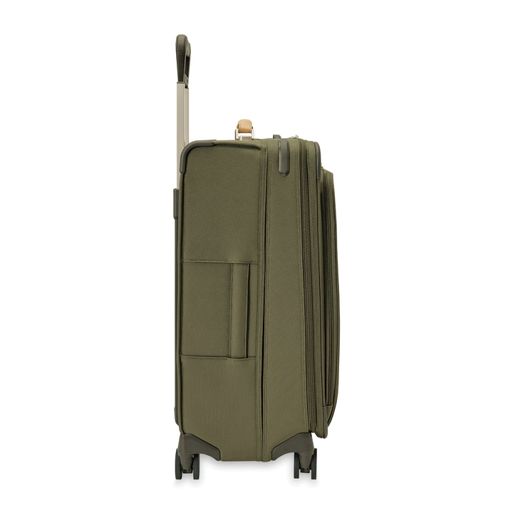 Side view of expandable spinner compressed in color olive green