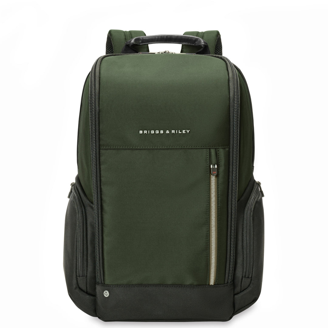 Medium backpack in forest green with wide U shaped zipper