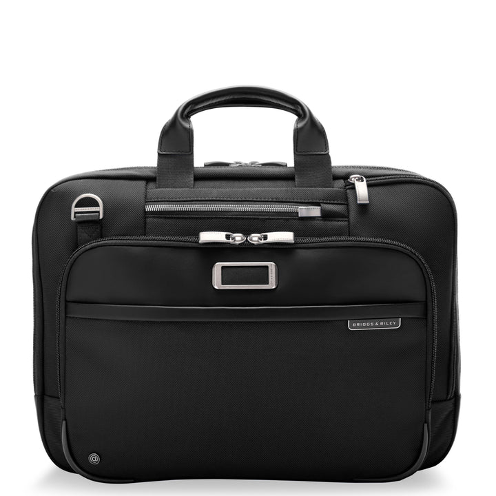 briggs and riley front view of medium briefcase in black