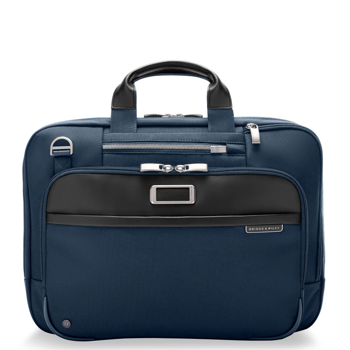 Navy blue briefcase medium size expandable front view