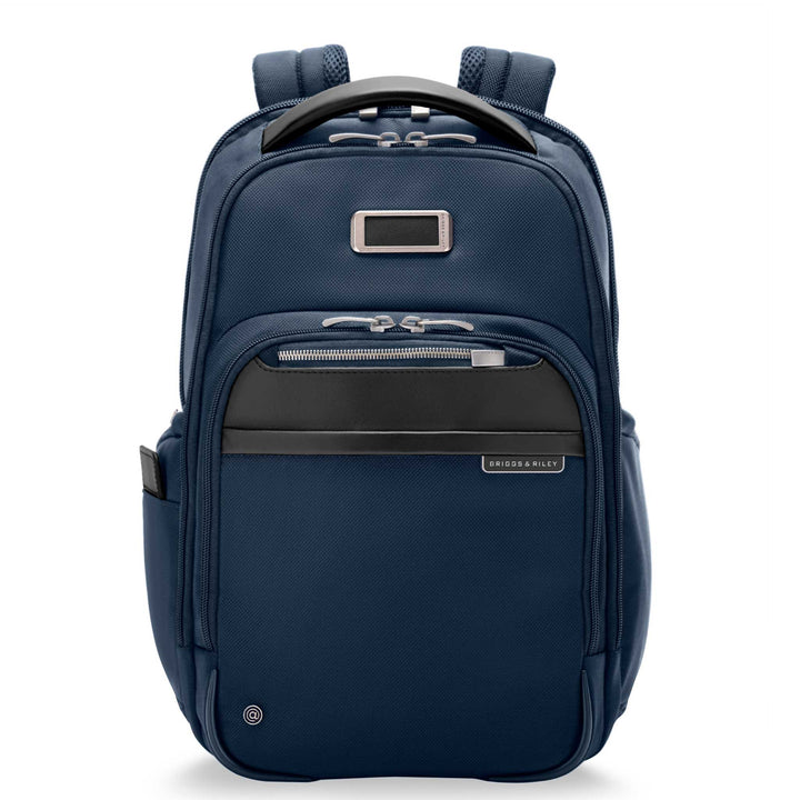 Blue Briggs & Riley @work Medium Backpack with multiple pockets and compartments, ideal for carrying laptops