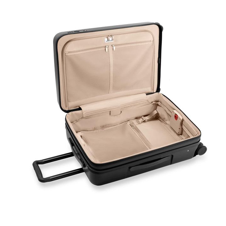 Inside View with tan lining of Sympatico luggage with compartments