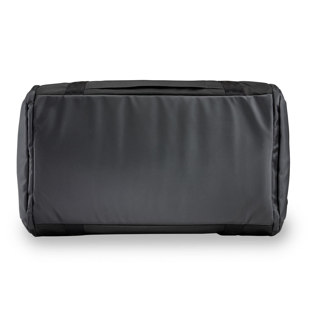 Bottom view of padded base of black Briggs & Riley ZDX Large Travel Duffle