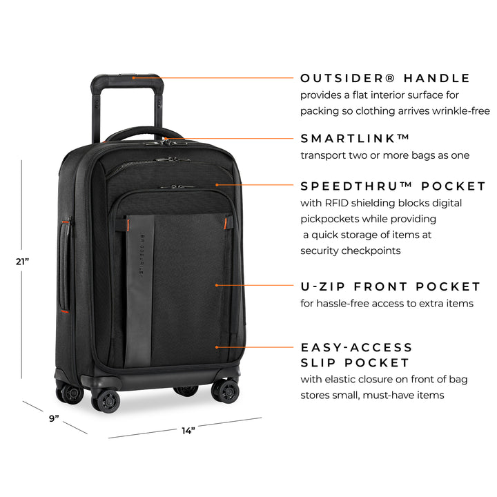 Briggs & Riley ZDX International 21" Carry-On Expandable Spinner features smartlink strap to transport two bags at once