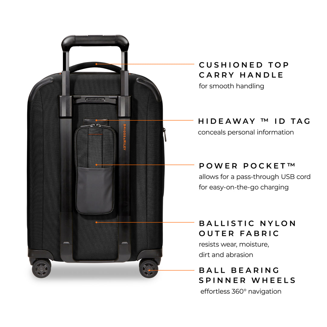 Briggs & Riley ZDX International 21" Carry-On Expandable Spinner back features hide away Id tag conceals personal info