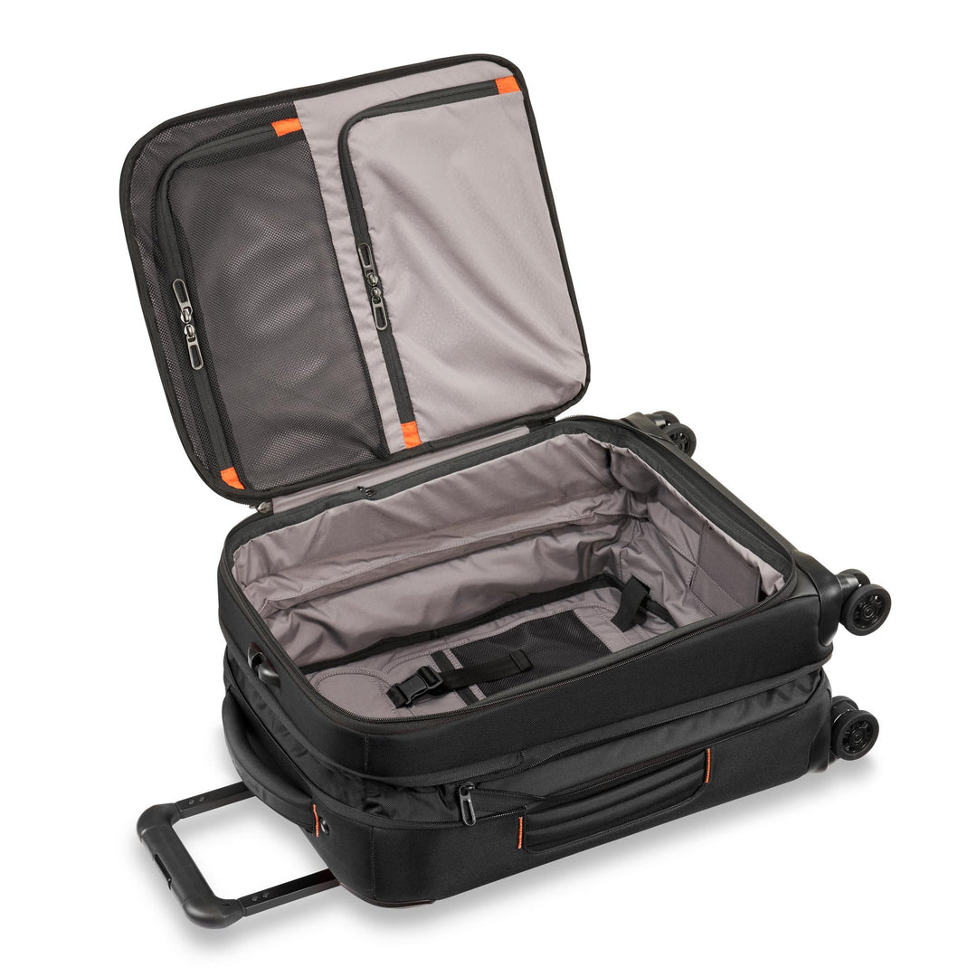 Interior ofBriggs & Riley ZDX International 21" Carry-On Expandable Spinner has light grey lining