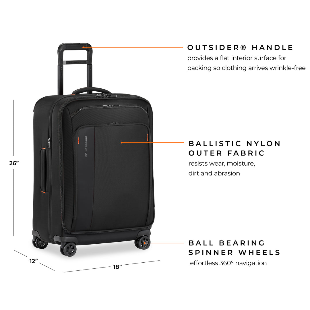 Briggs & Riley ZDX Medium Expandable Spinner features Ballistic nylon outer fabric and four ball bearing spinner wheels