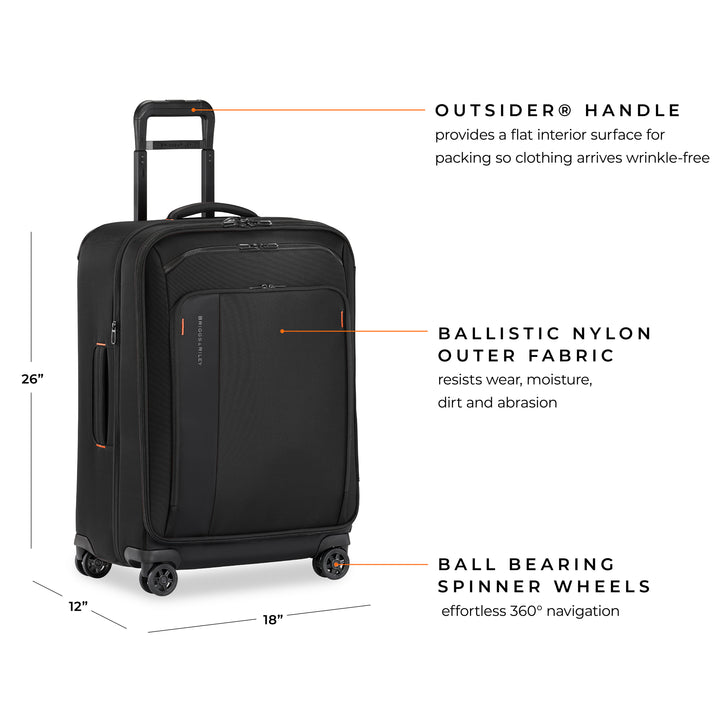 Briggs & Riley ZDX Medium Expandable Spinner features Ballistic nylon outer fabric and four ball bearing spinner wheels