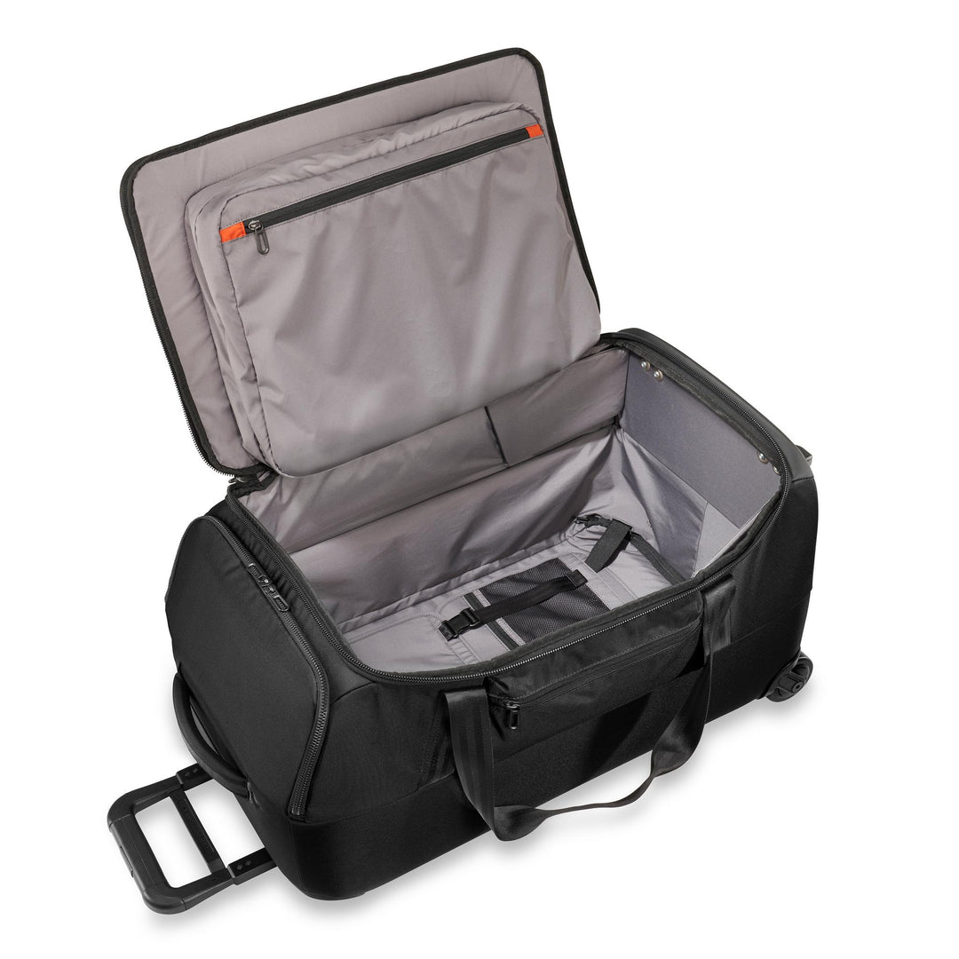 Interior of Briggs & Riley ZDX Medium Upright Duffle has zippered compartments