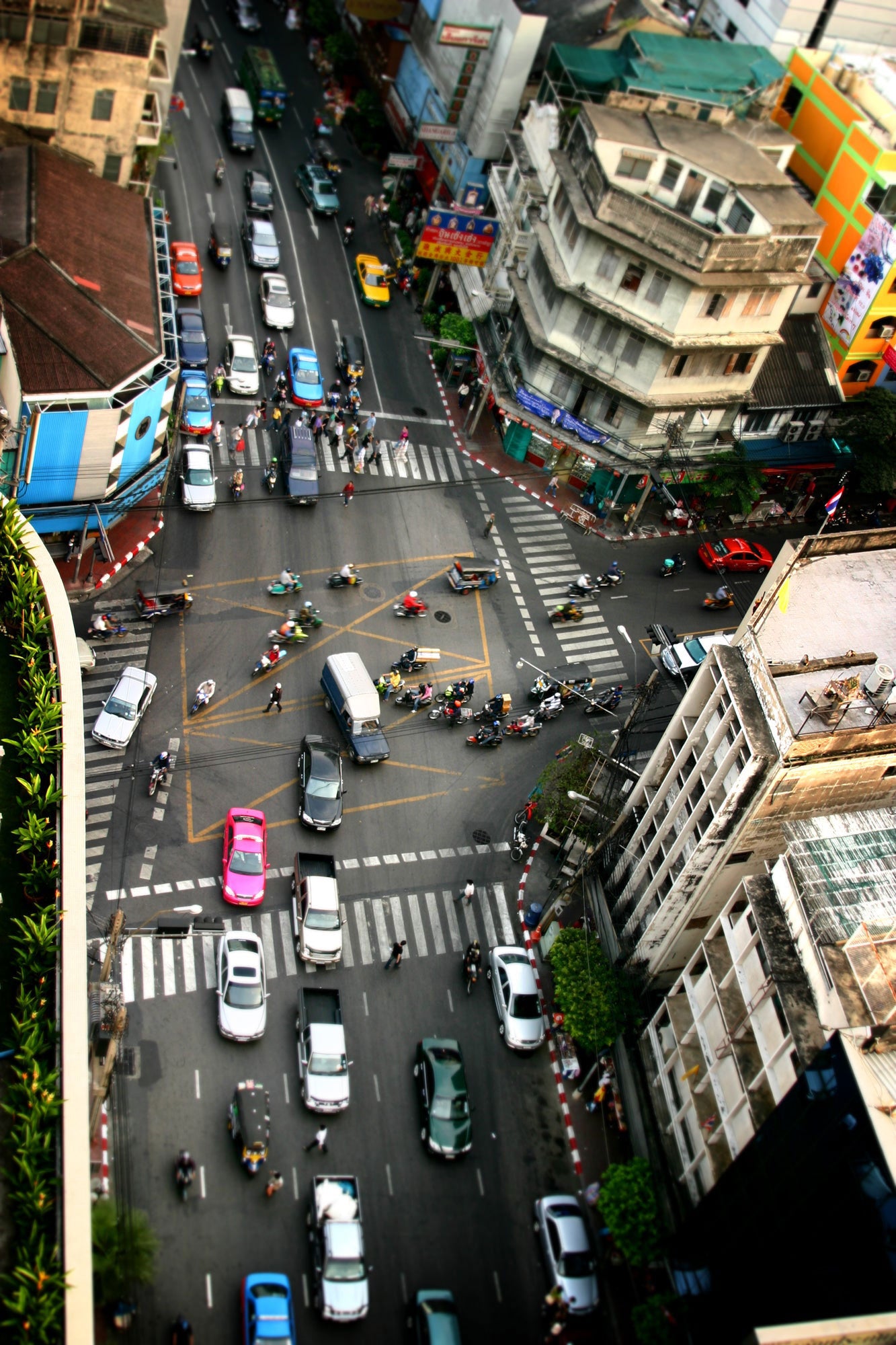 Overhead shot busy streets of Thailand