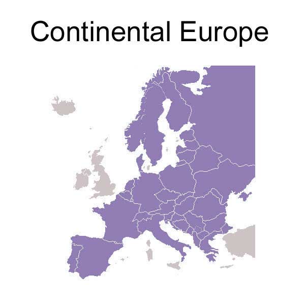 Map of Continental Europe in Purple travel adapters