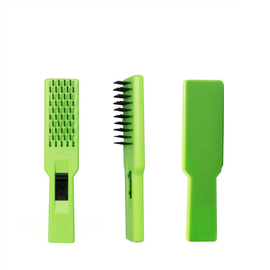 Neon Green Travel Brush Back, Front and Side View