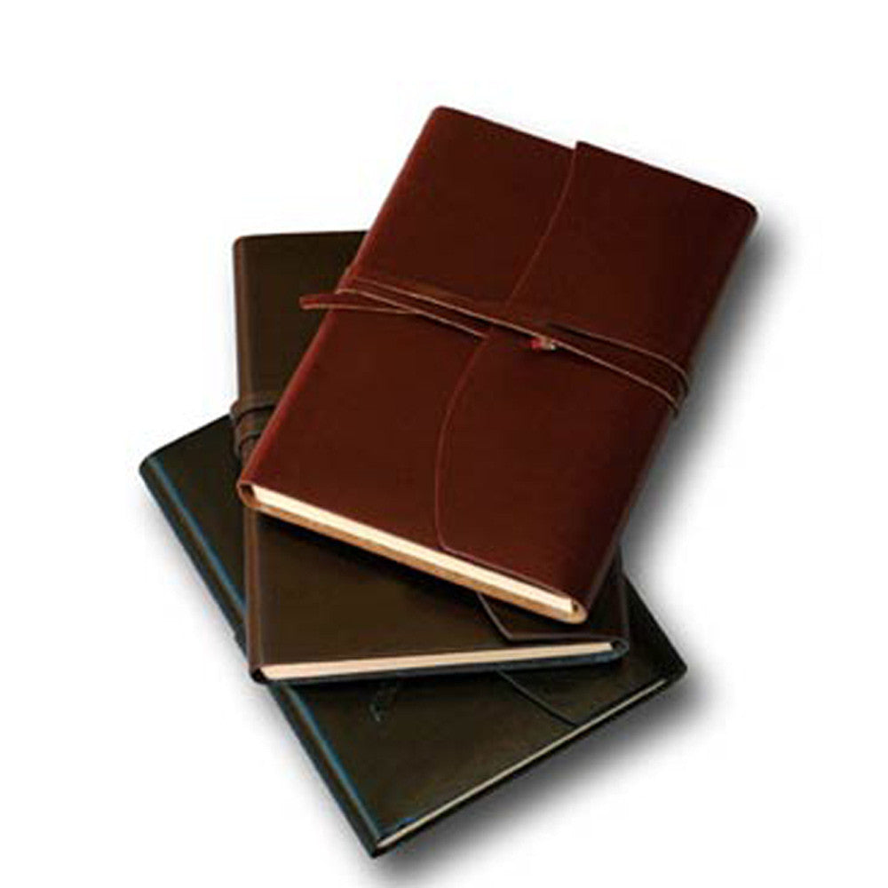 Three Different Colored Leather Bound Travel Journals Sitting On Top of Eachother