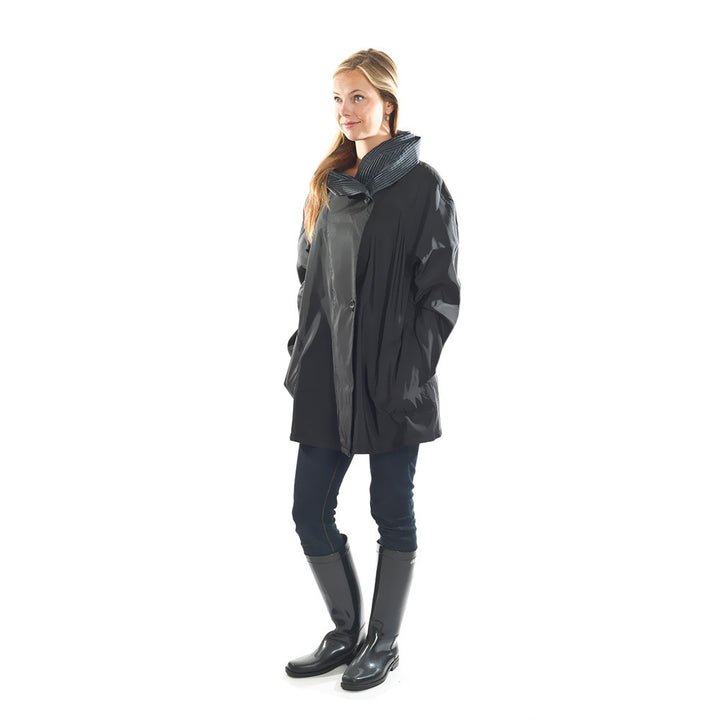 Mini Grey Mycra Pac Coat Reversed to Solid Black Color